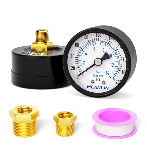 MEANLIN MEASURE 0-200Psi 2" DIAL FACE 1/8" NPT Well Pump Pressure Gauge, with 1/4" NPT and 3/8" NPT Hex Bushing, 3-2-3% Accuracy, Center Back Mount - color: 1/8"NPT Back Mount, size: 0-200Psi