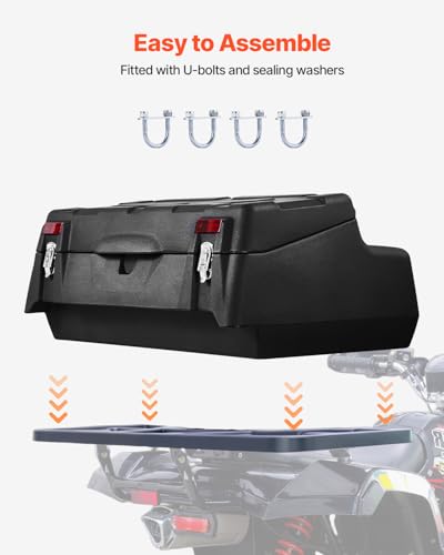 VEVOR ATV Rear Storage Box, 95L ATV Rear Cargo Box with Padded Backrest, Waterproof LLDPE and Lockable Gear Storage Box Fit Most ATVs with Rear Rack, Compatible with ATV, UTV, Can-Am Vehicles