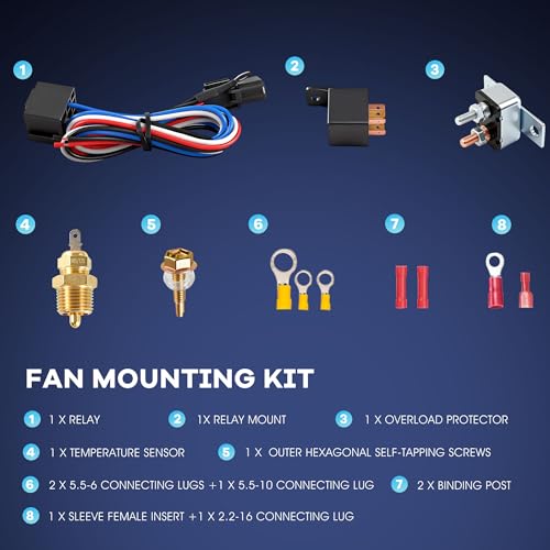 7 inch Slim Fan Electric Radiator Cooling Fan 12V 80W with Thermostat Wiring Switch Relay Kit Black - size: 7 Inch