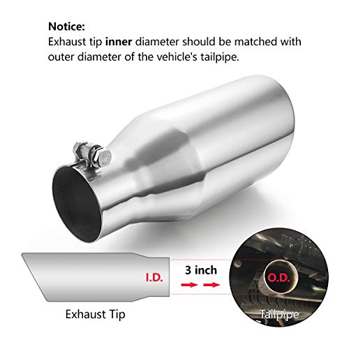 Exhaust Tip 3" Inlet to 5" Outlet, A-KARCK 12" Overall Length Polishing Bolt On Exhaust Tailpipe Tip Protect Tailpipe - size: 3" Inlet 5" Outlet 12" Long, style: POLISHED