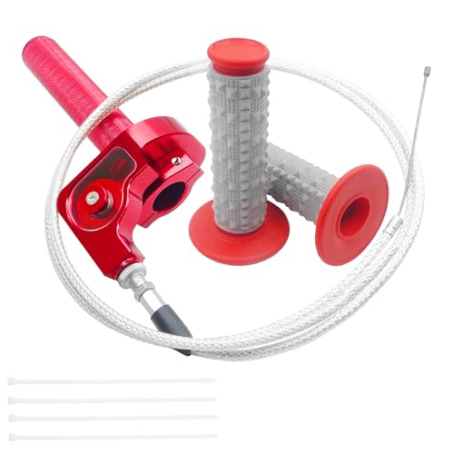 Motorcycle Throttle Assembly,7/8" Quick Twist Throttle Grips with Throttle Cable Aluminum Alloy Universal for CRF KLX SSR TTR 110 125 150 250cc Dirt Pit Bike ATV Mini Bike - color: Red