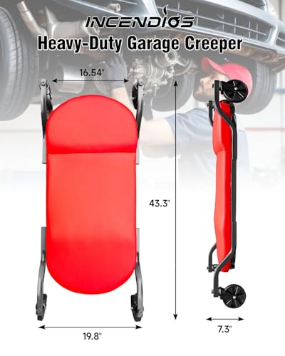 INCENDIOS 43.4 Inch Heavy Duty Mechanic Creeper, Automotive Rolling Creeper