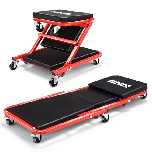‎DNA MOTORING TOOLS-00184 36 Inches 2 IN 1 Rolling Folding Car Creeper/Seat, 6 Pcs 2" Casters, 150kg Weight Capacity, Red - color: Red, size: 36 Inches
