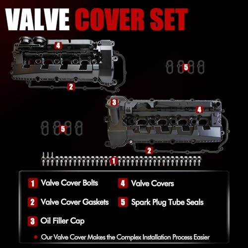MITZONE Aluminum Valve Cover Set with Gaskets Bolts Compatible with Land Rover Range Rover Defender LR4 2010-2023 Jaguar F-Pace XF XE F-Type XJ XK XFR 2010-2021 5.0L Replace LR041443 LR010780