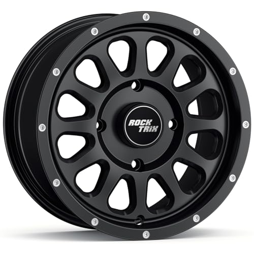 RockTrix RT111 15x7 ATV UTV Wheel 4x110 4+3 Offset, Matte Black, 4pc Set - size: 15x7 (4+3) 4pc