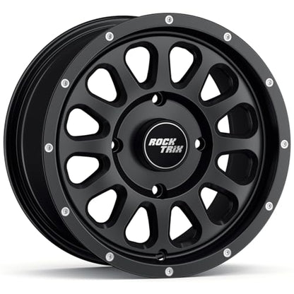 RockTrix RT111 14x7 ATV UTV Wheel 4x110 5+2 Offset, Matte Black, 4pc Set - size: 14x7 (5+2) 4pc