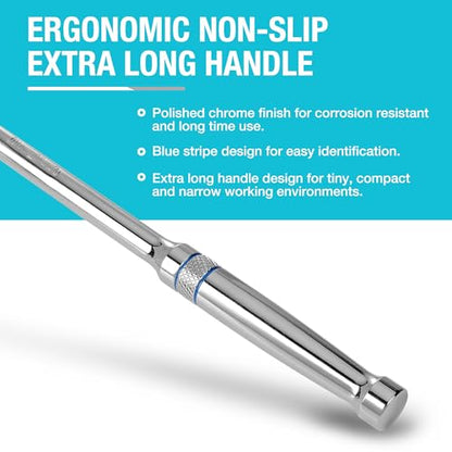 DURATECH 3-Piece Extra Long Drive Ratchet Handle, 90-Tooth Ratchet Wrench - size: 1/4", 3/8", 1/2" Combo Kit