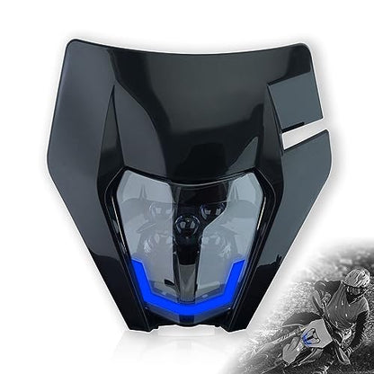 Headlight Head Lamp Light Fairing Mask Day Running Light For ATV Scooters Dirt Pit Bike Enduro (Black+Blue DRL) - color: Black Blue DRL
