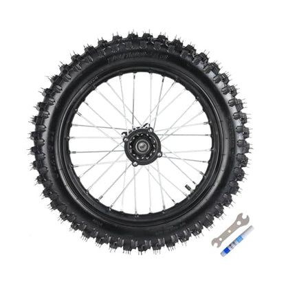 16" Rear Wheel Assembly – 90/100-16 Knobby Tire, 1.85x16 Rim, 15mm/12mm Bearings, Tube, for Pit Bike, Dirt Bike, Motocross, SSR, Taotao, Apollo Z20 Max, 125cc-250cc (Rear) - size: Rear