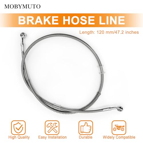 Motorcycle Hydraulic Braided Brake Line, Stainless Steel Brake Hose, Universal Brake Clutch Fluid Line for Motorcycle, Moped, ATV, Go-Kart and Dirt Bike (Silver, Length 120 cm/47.2'') - size: 120cm/47.2''