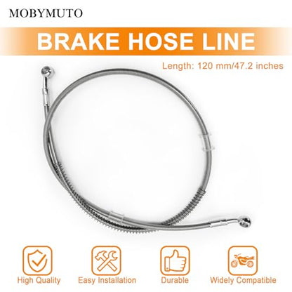 Motorcycle Hydraulic Braided Brake Line, Stainless Steel Brake Hose, Universal Brake Clutch Fluid Line for Motorcycle, Moped, ATV, Go-Kart and Dirt Bike (Silver, Length 120 cm/47.2'') - size: 120cm/47.2''