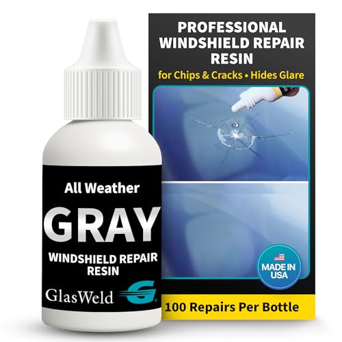 GlasWeld Windshield Repair Resin – Liquid Auto Windshield Chip Repair Kit for Glass Crack & Damage – Grey Tint for Reduced Visibility – All-Weather Liquid Resin with Zoom Injector & UV Curing Lights - color: Grey - All Weather