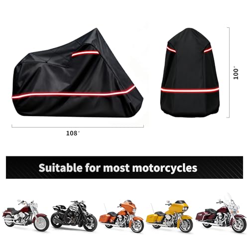 Full Enclosed Motorcycle Cover - Waterproof for Outdoor & Indoor Storage, 600D Heavy Duty with Reflective Strips, Fits Scooters & Touring Motorcycles up to Length 86.6" x 45" x 53"Black - size: 86.6"Lx 45"Wx 53"H