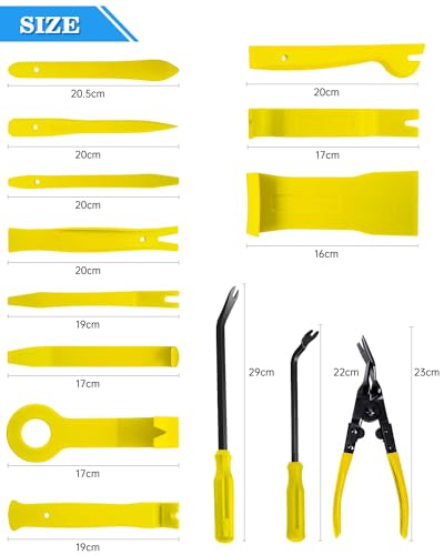 Poraxy 19Pcs Trim Removal Tool,Car Panel Door Audio Trim Removal Tool Kit, Auto Clip Pliers Fastener Remover Pry Tool Set with Storage Bag - color: Yellow