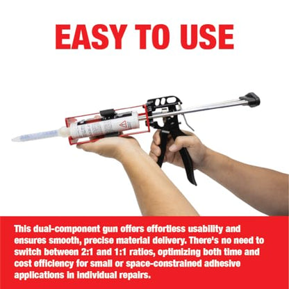 LAUCO Dual Cartridge Epoxy Gun 200 ml – Manual 1:1 and 2:1 Adhesive Applicator for Panel Bonding, Structural Epoxy, Fillers, and Plastic Repair (33093) - color: Red