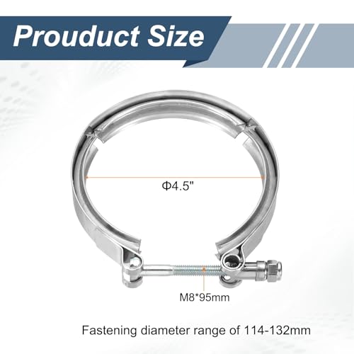 HARFINGTON 4.5" V Band Clamp Fits 114mm(4.49") V-Band Flange Clamp Only - size: 4.5 Inch