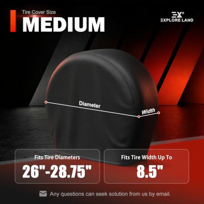 Explore Land Tire Covers 4 Pack Fit Tire Diameters 26-28.75 inch, Black - size: M (Fits Tire Diameters 26''-28.75''), style: Black - 4 Pack