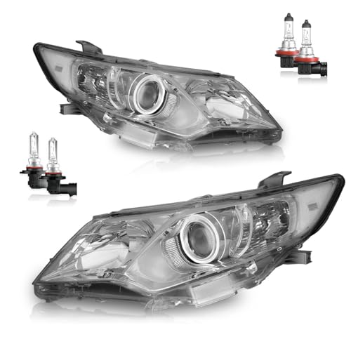 Headlights for 2012 2013 2014 Toyota Camry L/Se/Le/Xle/Hybrid - color: Chrome Housing | With High & Low Beam Bulbs