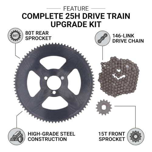 25H Chain Sprocket Kit, 25H Chain Sprocket Set Steel 10mm 15T Front Sprocket 29mm 80T Rear Sprocket 146 Link Drive Chain for 47CC 49CC Mini Motorcycle ATV Dirt