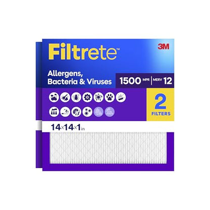 Filtrete 14x14x1 Air Filter, MERV 12, MPR 1500, 2 HVAC Filters - size: 14x14x1