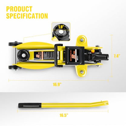 DNA MOTORING Low Profile Hydraulic Trolley Service/Floor Jack, 2 Ton (4000 lbs) Capacity, Lifting Range 5.1"-13", Yellow, TOOLS-00474-YL - color: Yellow, style: 2 ton