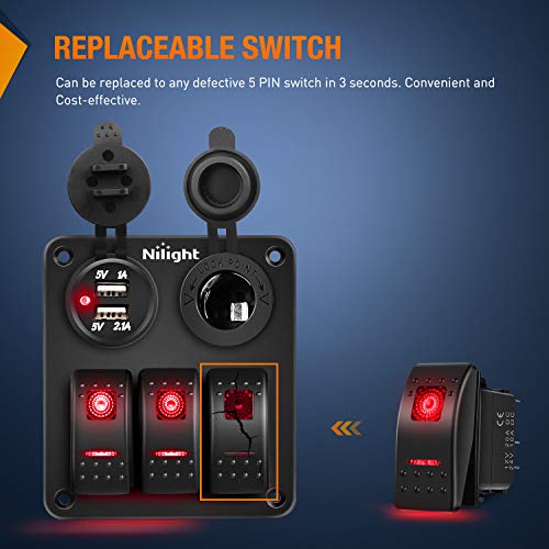 Nilight 6 Pack Rocker Switches 5 PIN On Off Toggle Red - color: Red 6 PCS