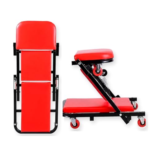 Mechanic Creeper Folding 2-in-1 Rolling Seat All-in-One Adjustable Roller Garage Creepers Automotive, Lay Down or Sit, Car Roller Creeper with 6 Swivel Casters