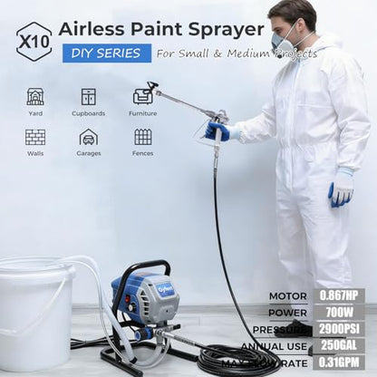 x10 Airless Paint Sprayer, 700W 2900 Psi, 0.31 Gpm - size: X10 Airless Paint Sprayer
