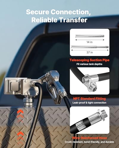 VEVOR Fuel Transfer Pump, 12V DC 15 GPM, Cast Iron Diesel Transfer Pump Kit, with Manual Shut-Off Nozzle, Discharge Hose, Overheat Protection, 1/3 HP Explosion-Proof, for Gasoline Diesel Kerosene - size: 12V 15GPM Gear Design