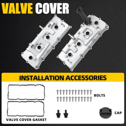 Aluminum Valve Cover Set w/Gasket Bolts Compatible with 2007-2017 Nissan Armada NV2500 NV3500 Titan Pathfinder Infiniti QX56 5.6L Replace 13264ZE01A 132647S000 - color: White (Upgrade Aluminum)