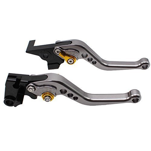 FXCNC CNC Aluminum Short Adjustable Brake Clutch Levers Compatible with YFM700 Raptor 700 R 2008-2022, YFZ450 YFZ450R YFZ450X 2008-2020, YFM250 Raptor 2008-2013, 250R 2011 - color: Gray Lever with Gold Adjuster