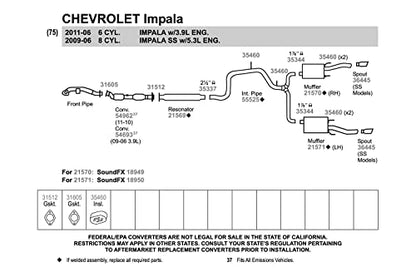 Walker 21569 Direct Fit Exhaust Resonator 2.5" Outlet (ID) 2.5" Outlet (OD) for Chevrolet Impala