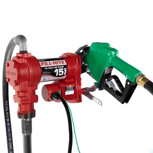 Fill-Rite FR1210HA1 12V 15 GPM Fuel Transfer Pump with Discharge Hose & Automatic Nozzle, Green - Gasoline, Diesel, Kerosene, Ethanol & Methanol Blends & Biodiesel - style: Auto Nozzle (Green)
