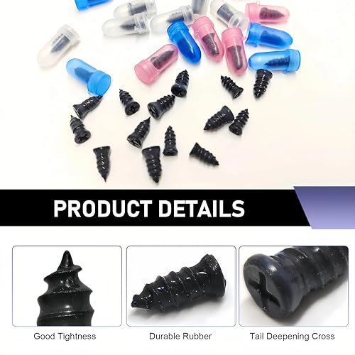101 PCS Tire Repair Rubber Nail, Vacuum Tire Repair Spiral Rubber Studs Kit, 3 Size Tire Screw Plugs Quick Repairs Tool with Screwdriver, Self-Service Tires Puncture Repairs for Most Cars - size: 100 PCS + Screwdriver