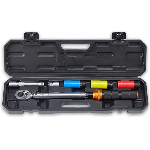 1/2 Inch Drive Click Torque Wrench Set for Tire Changes | 10-170 ft-lb/13.6-230.5 Nm, ±3% Accuracy, 17/19/21 mm Lug Nut Sockets, 72-Tooth Ratchet, Storage Case - size: 1/2" Drive, 6-Piece