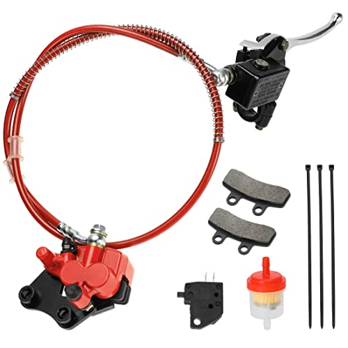 FVRITO Front Disc Hydraulic Brake Master Cylinder Caliper Handle Lever Line Assembly with Brake Pads for 50cc 70cc 90cc 110cc 125cc SSR TaoTao Apollo Coolster Moped Scooter Chinese Pit Dirt Bike Red - color: Red