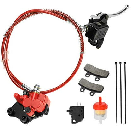 FVRITO Front Disc Hydraulic Brake Master Cylinder Caliper Handle Lever Line Assembly with Brake Pads for 50cc 70cc 90cc 110cc 125cc SSR TaoTao Apollo Coolster Moped Scooter Chinese Pit Dirt Bike Red - color: Red