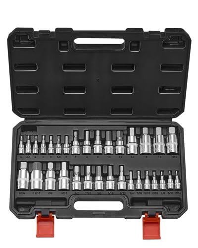 VEVOR Hex Bit Socket Set, 32-Piece, S2 Alloy Steel and Cr-V Steel, Standard SAE and Metric, 1/4 in, 3/8 in, and 1/2 in Drives, with Enhanced Storage Case, Allen Socket Set for Mechanics, Auto Repair - size: 32 PCS