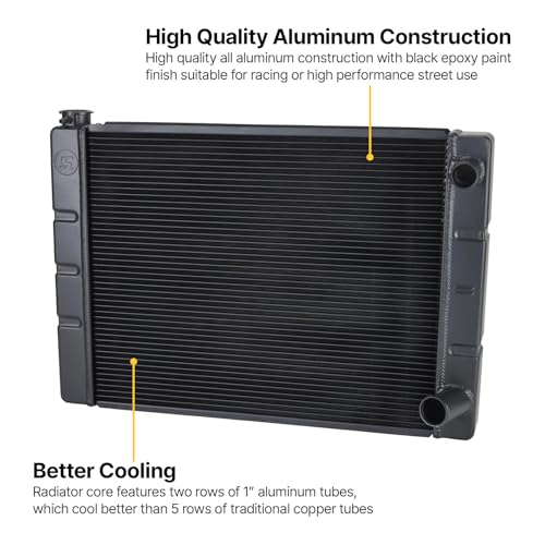 Speedway Motors 31” Double Pass Aluminum Racing Radiator for SBC and BBC Engines, 2-Row 1” Tube Core, 2.25” Thick, Black Finish, High Cooling Efficiency