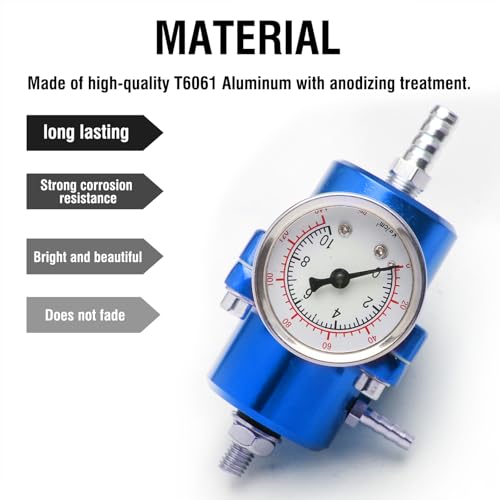 Adjustable Fuel Pressure Regulator With Gauge Hose 0-140 PSI Universal 6AN FPR Kit Aluminum Blue - color: blue