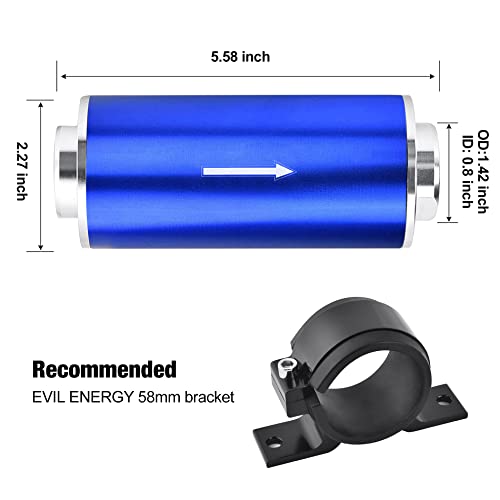 EVIL ENERGY 30 Micron Inline Fuel Filter with 6AN 8AN 10AN Adapter Universal 60MM Blue