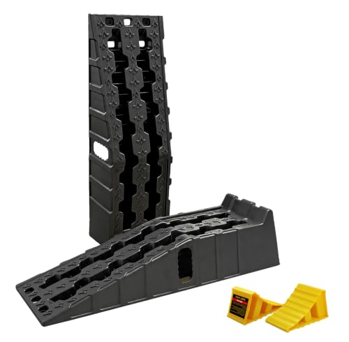 Vacallity 6.7 in Rise Car Ramps for Oil Changes with 2 Wheel chocks