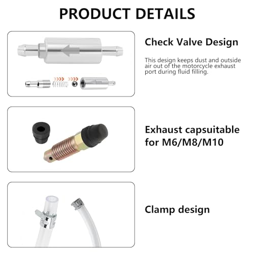 2PCS Brake Bleeder Hose with Gloves - One Way Check Valve Tube Bleeding Tool Kit for Car Motorcyle with Metal Clips
