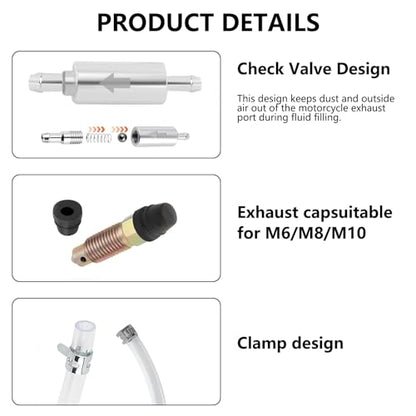 2PCS Brake Bleeder Hose with Gloves - One Way Check Valve Tube Bleeding Tool Kit for Car Motorcyle with Metal Clips
