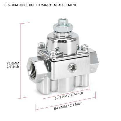12-804 Adjustable Fuel Pressure Regulator with Gauge, Compatible with Holley and Edelbrock Carburetors, 1-4 PSI, 3/8" NPT, 1-in 2-Out - size: 12-804