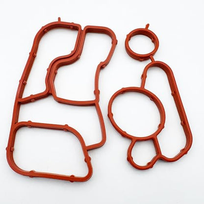 2PCS Engine Oil Cooler Gasket Kit 06J117070C + 06J115441A Compatible with Audi A4 A5 Q5 VW Passat Tiguan 2.0