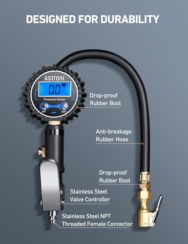 AstroAI Digital Tire Pressure Gauge with Inflator, 3-250 PSI ±1% Precision - color: Blue2