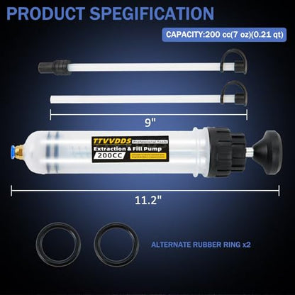 Automotive Fluid Extractor Pump, 200 cc Oil Extractor Pump with Hose, Sealed Upgraded Oil Change Pump, Lightweight Oil Suction Pump for Changing Transmission, Power Steering, and Brake Fluid - size: 200 cc