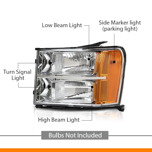 G-PLUS Tube Projector Headlights Assembly Fit GMC Sierra 1500 2500 HD 3500 HD 2007 2008 2009 2010 2011 2012 2013 2014 Headlamps Left & Right Clear Lens Chrome Housing Amber Reflector,faros delanteros - size: [Chrome] 2007-2014 Sierra