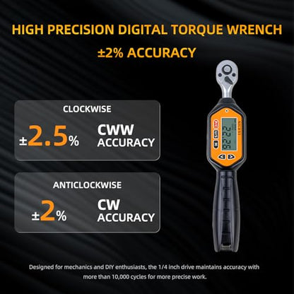 1/4-Inch Drive Digital Torque Wrench,22.12 Ft.l bs/0.9-30Nm, Adjustable Electronic Torque Wrench Set with ±2% Accuracy, Buzzer and LED Flash Notification - size: 1/4-30 Nm
